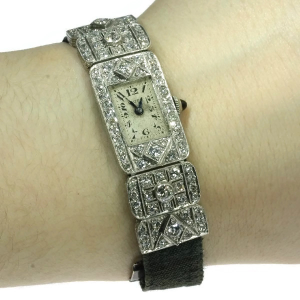 Stylish ladies platinum Art Deco wrist watch with 3.60 crt diamond